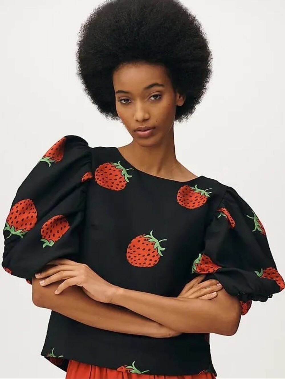 Anthropologie Maeve Strawberry Puff Sleeve Blouse